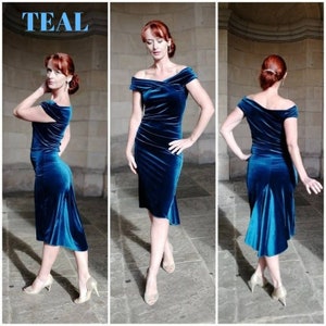 Navy velvet top bardot dress