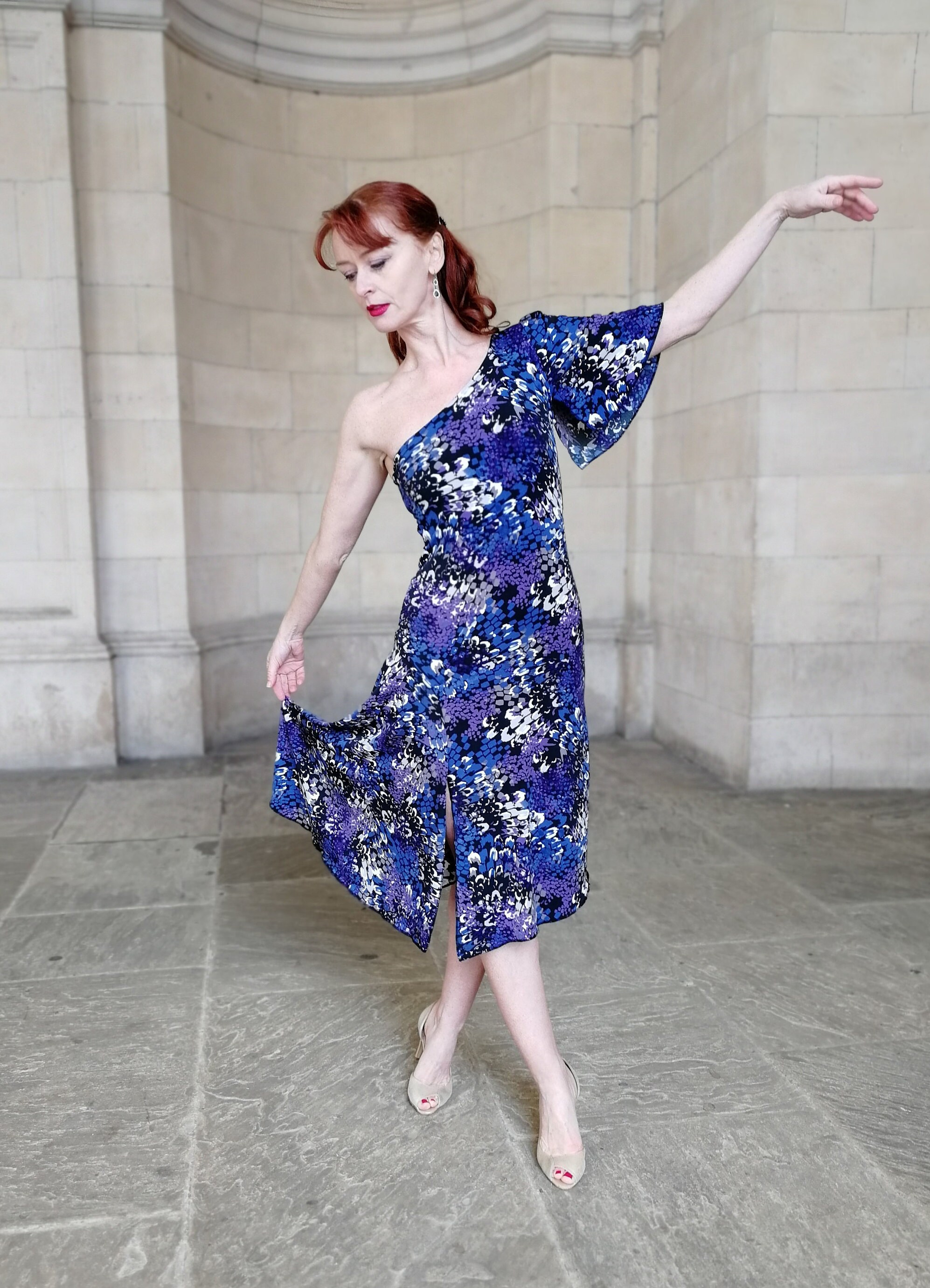 Image of Phaedra - Tango Dress, Dance Jersey Ballroom Summer One Shoulder Dress