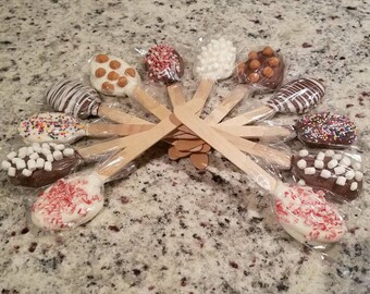 One Dozen Hot Cocoa Spoons, Hot Chocolate Spoons, Chocolate Dipped Spoons, Christmas Gift Idea, Coffee, Holidays