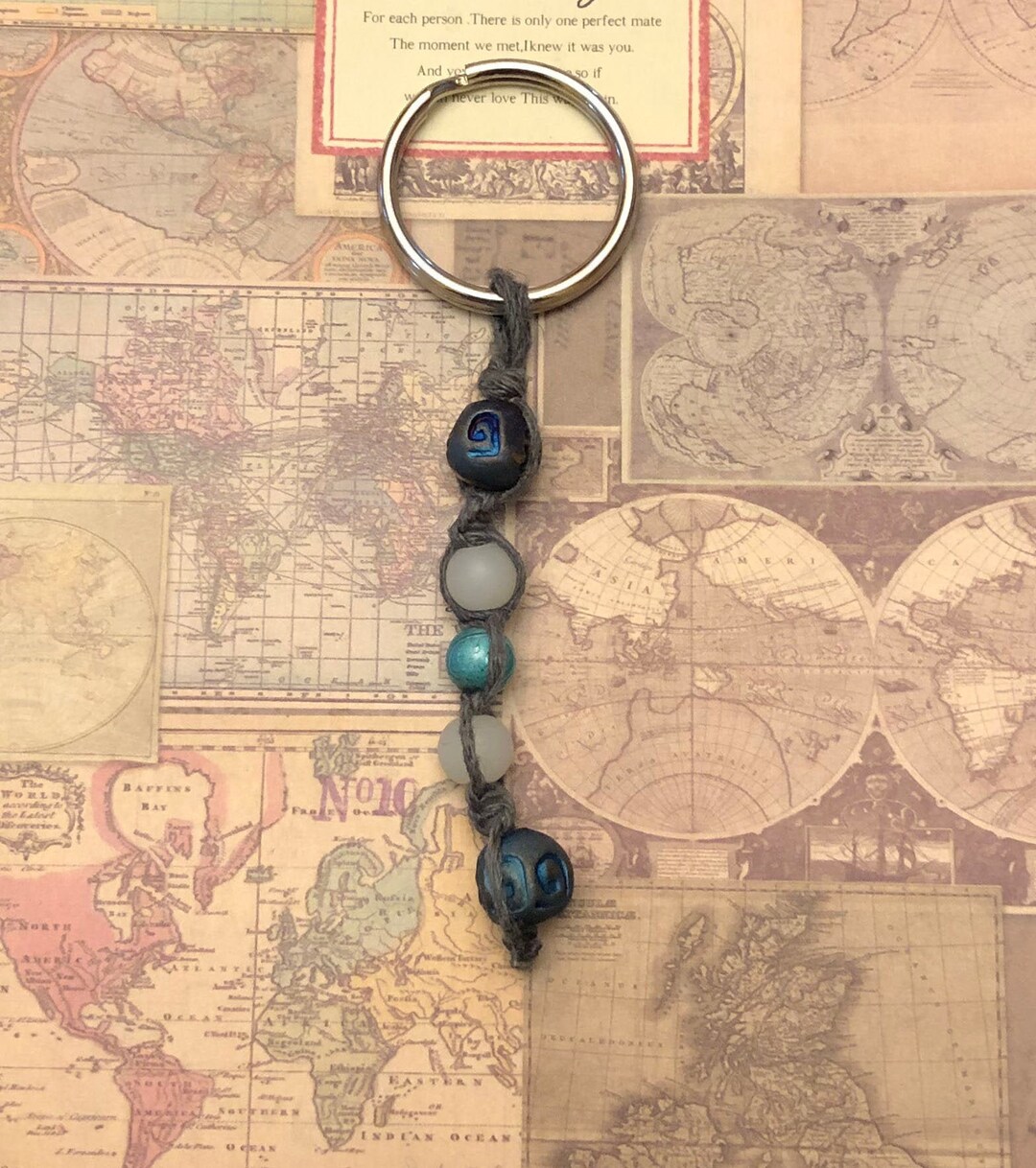 Hemp Keychain Macrame Keychain Beaded Keychain Stormy Etsy