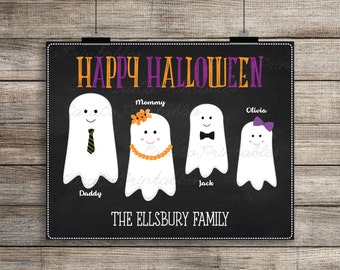 Ghost Family Customized Chalkboard Halloween Wall Decor, Printable Cute Halloween Decor, Halloween Printable, Halloween Poster, Ghosts