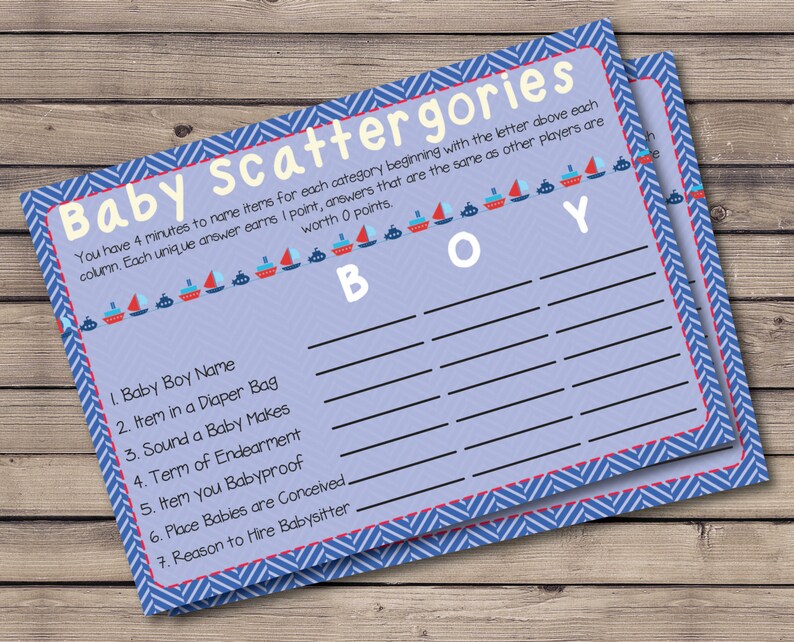 Baby Shower Scattergories Game Nautical Theme Sailing Theme Etsy Baby Shower Scattergories Game Nautical Theme Sailing Theme Etsy