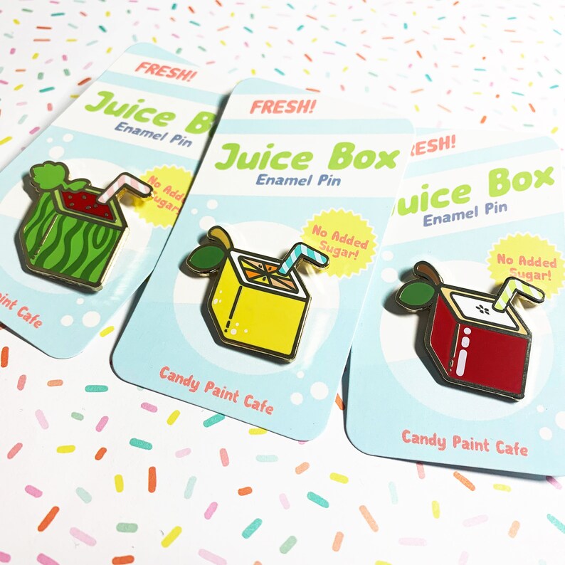 Juice Box Hard Enamel Gold Pin Lemon Watermelon Apple Etsy