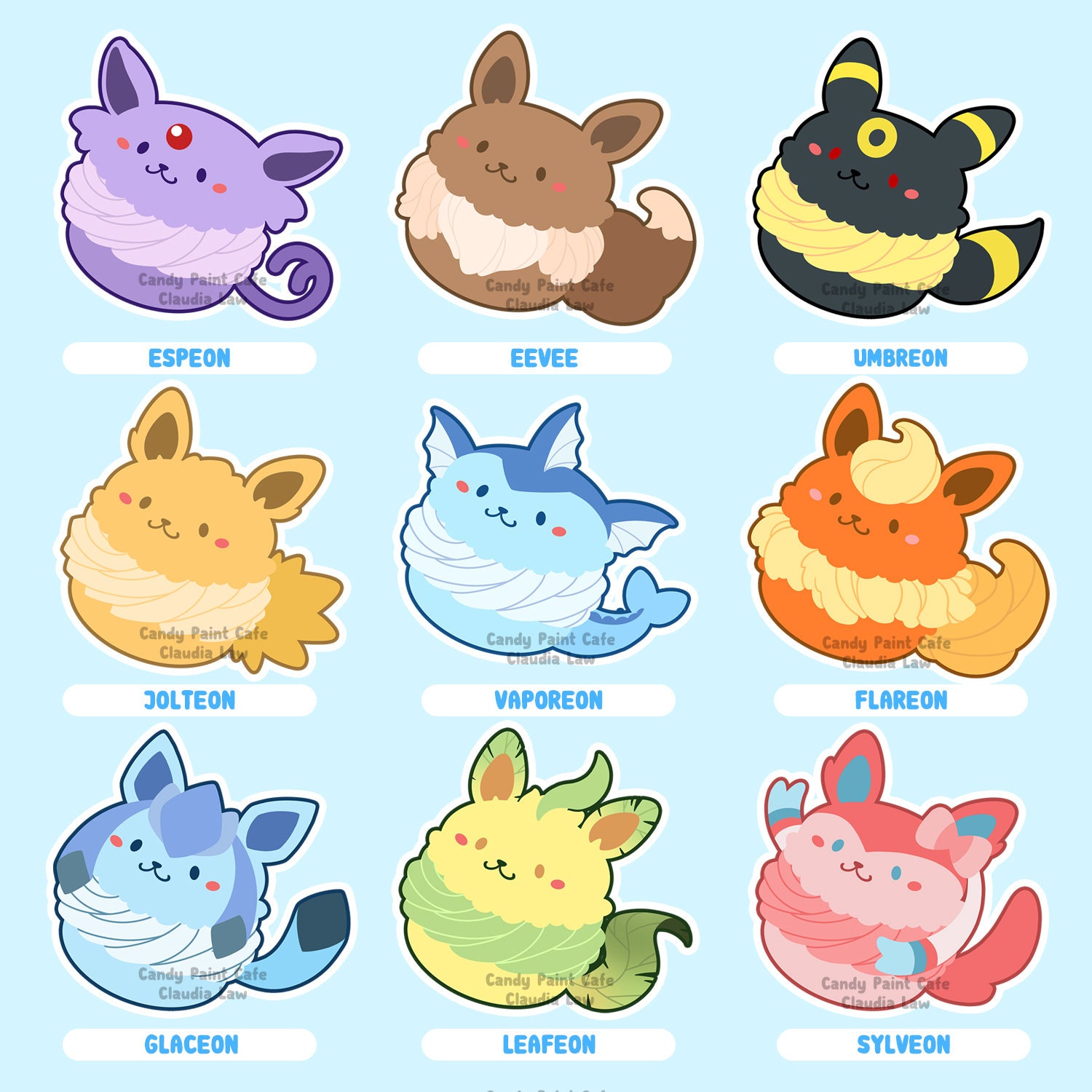 Eeveelution Pokemon Maca-mon Stickers - Eevee Umbreon Espeon Flareon …