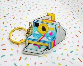 Rainbow Vintage Polaroid Camera Keycharm
