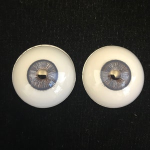 Pair of HALF round dark blue-grey glass human eyes //blue-grey iris eyes//glass realistic human eyes // natural human eyes//anatomical eyes