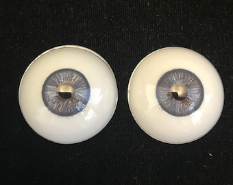 Pair of HALF round dark blue-grey glass human eyes //blue-grey iris eyes//glass realistic human eyes // natural human eyes//anatomical eyes