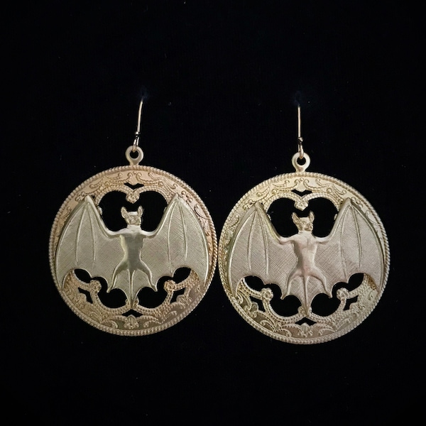 Gold bat earrings//Victorian style bat earrings//Gothic bat earrings//2"raw brass bat earrings//Victorian style bat jewelry//Gothic earrings