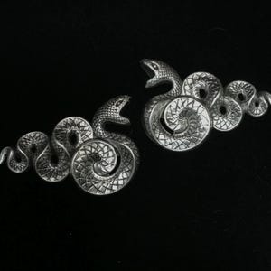 Pair silver snake hair clips-left,right//silver snake hair barrettes//snake barrettes//large 3 inch snake hair clips//Halloween hair clips