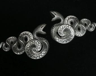 Pair large silver snake hair clips-3 inch left and right, Halloween hair accessory