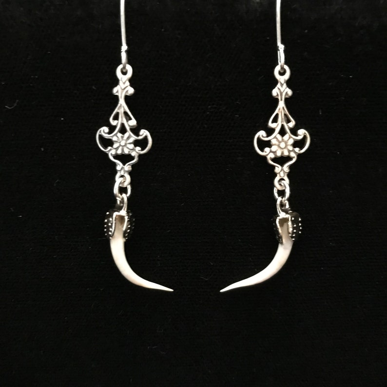 Real Rattlesnake Fang Earrings, Dainty Filigree