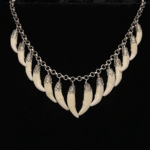 Real coyote tooth necklace// 17&quot; antiqued silver vintage cable chain// 14 coyote fang teeth charms//coyote tooth jewelry//real tooth jewelry