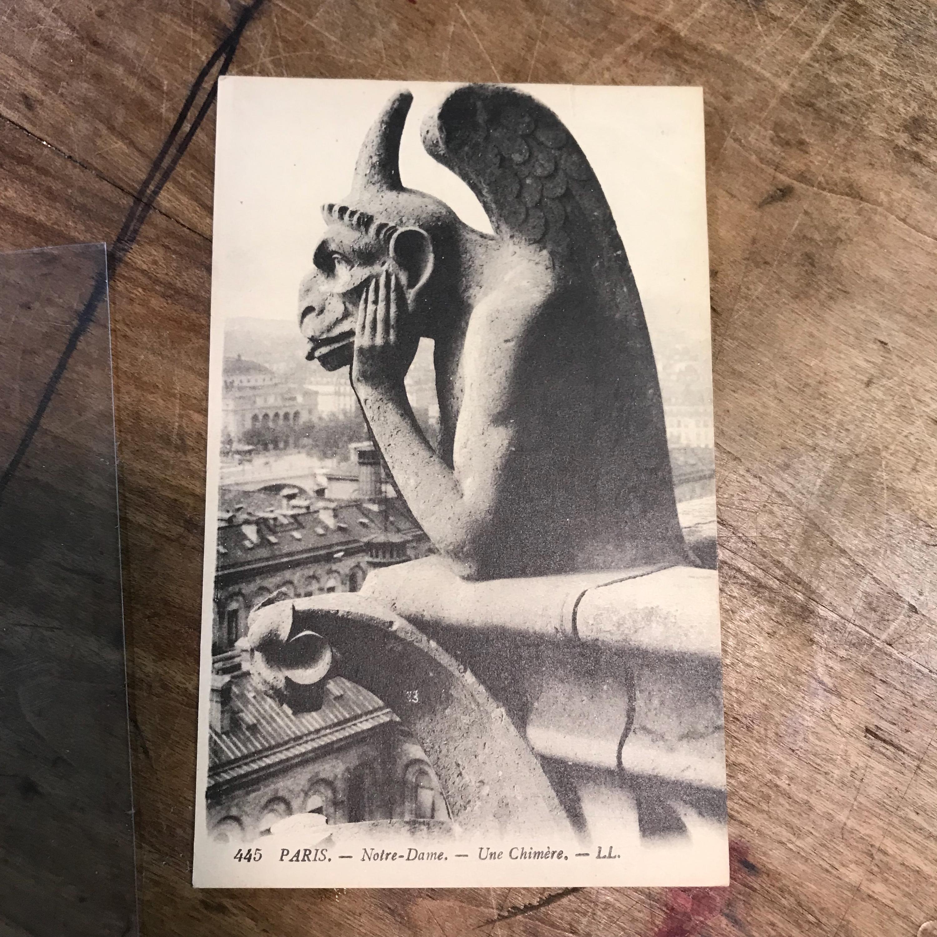 FOUR vintage gargoyle postcards//vintage Notre Dame gargoyles postcard//antique gargoyles postcard/Chimera post cards//grotesque postcards