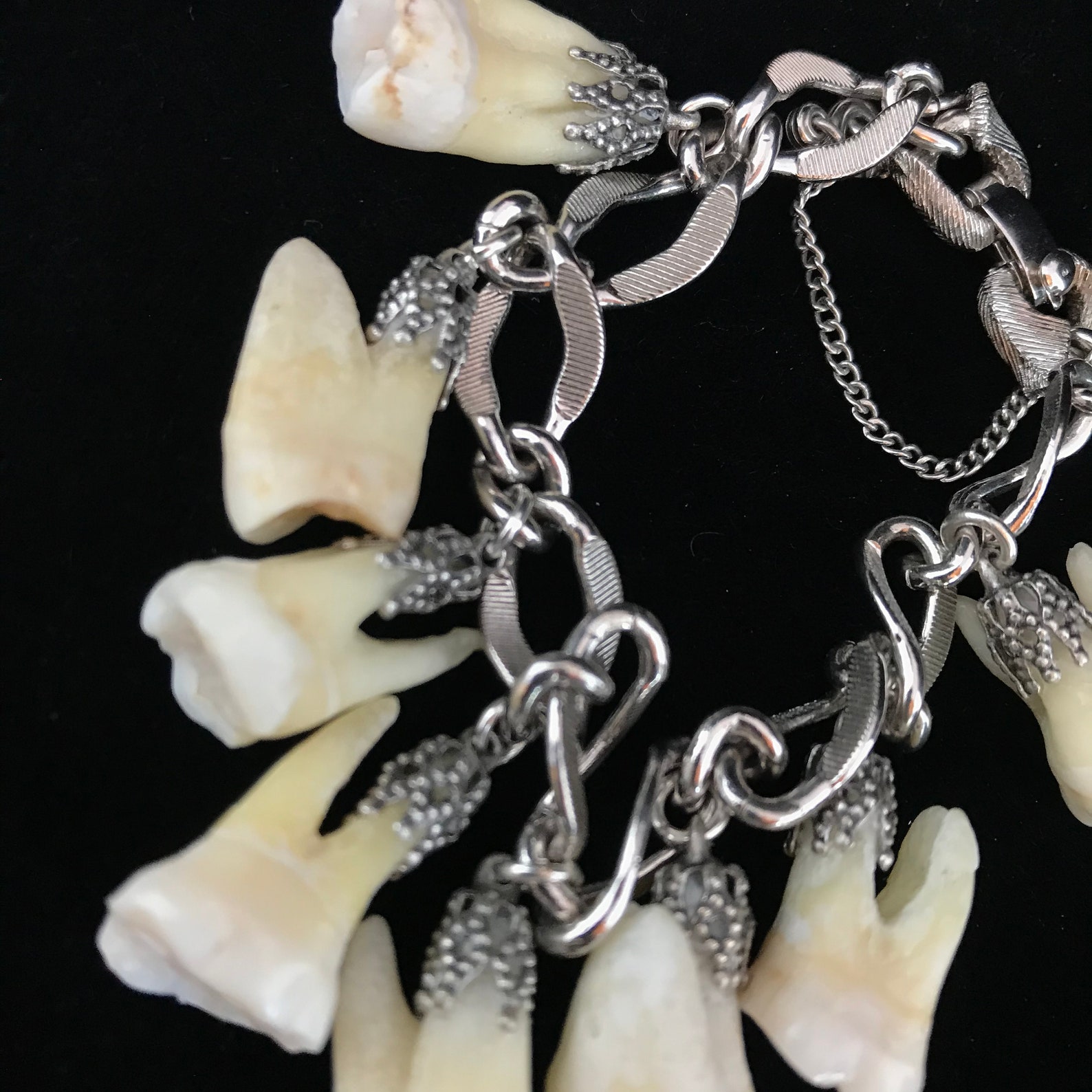 Real human tooth silver bracelet // 7 vintage silvertone Etsy