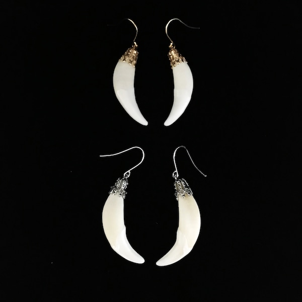 Wolf tooth earrings//2 PAIR-gold & silver- real wolf tooth earrings//real wolf fang earrings//wolf canine earrings//real wolf teeth earrings