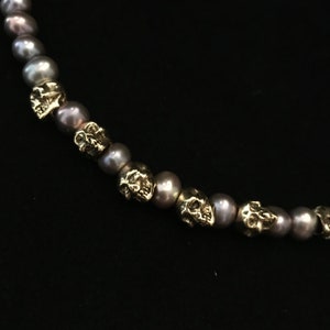 Real black pearls & skulls choker//gold plated skull beads,pink-black pearls choker//macabre pearls,skulls necklace//Gothic pearl necklace