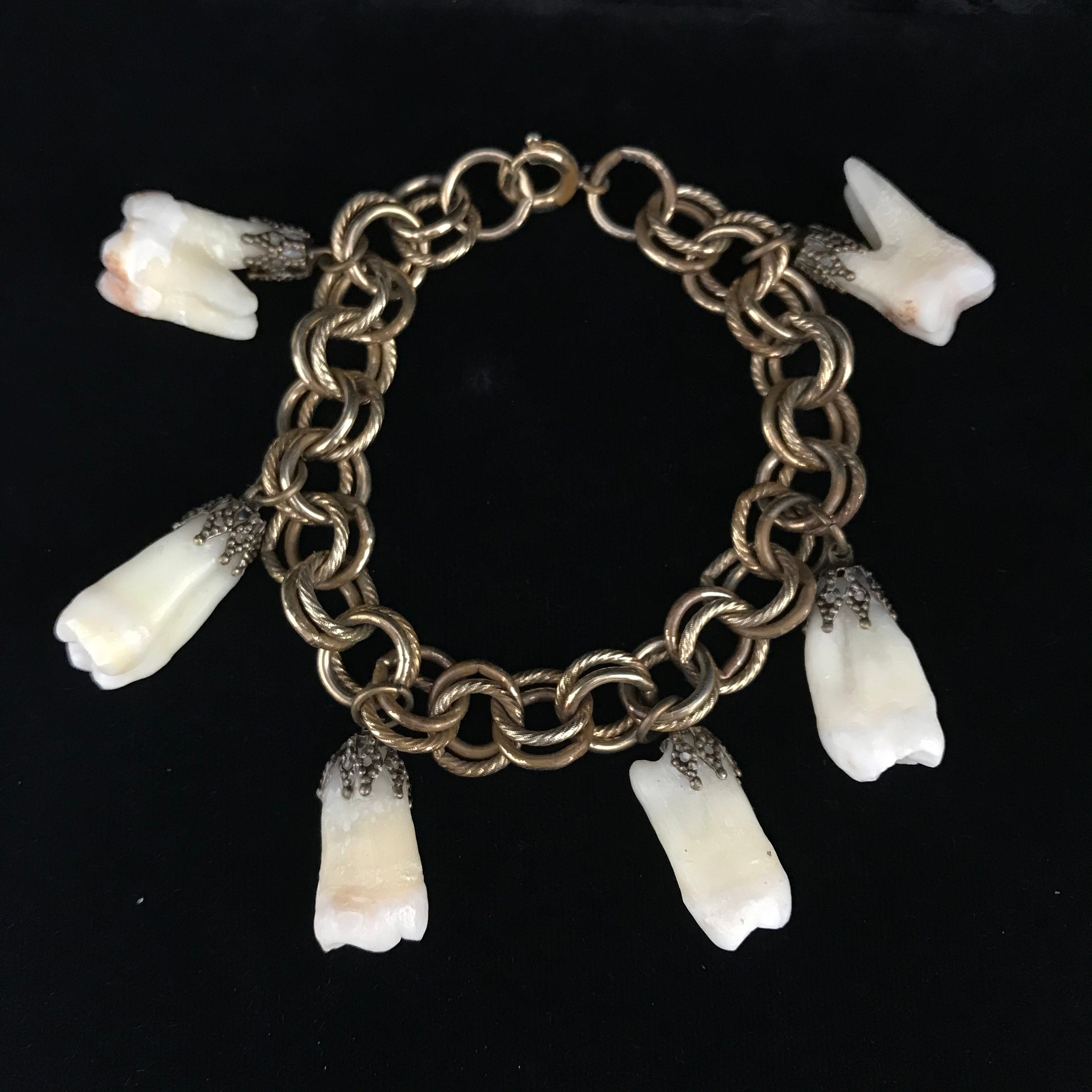 Real human tooth bracelet // 7 vintage antiqued gold Etsy