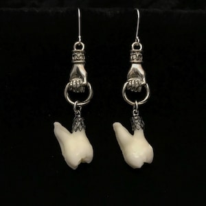 Real human teeth on silver hand earrings A//Victorian style tooth earrings//taxidermy jewelry//human tooth earring//real human molar jewelry