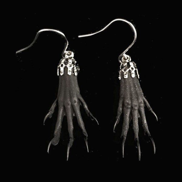 Pair black prairie dog foot earrings//squirrel foot earrings 2"//sterling silver French hooks//taxidermy earring//taxidermy jewelry//claw