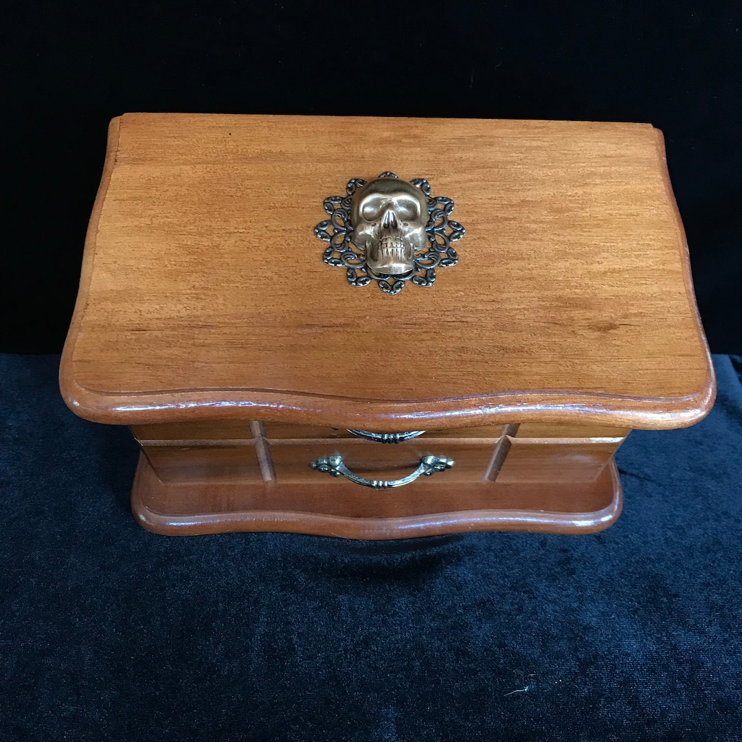 Men's Jewelry Box With Brass Skull//skull Male Valet Box//men's Gothic
