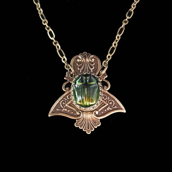 Echte grüne Skarabel Käfer Halskette /*ägyptischem Stil//Skarabiner-Käfer-Anhänger/ägyptisch rivival/Insekt Schmuck//19" Käfer Halskette//Käfer-Schmuck