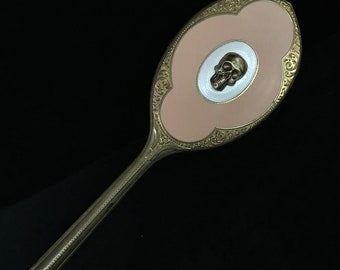 Gold skull hand mirror//vintage gold mirror with skull//Gothic hand mirror//Gothic vanity set//Victorian style mirror/Haunted Mansion mirror