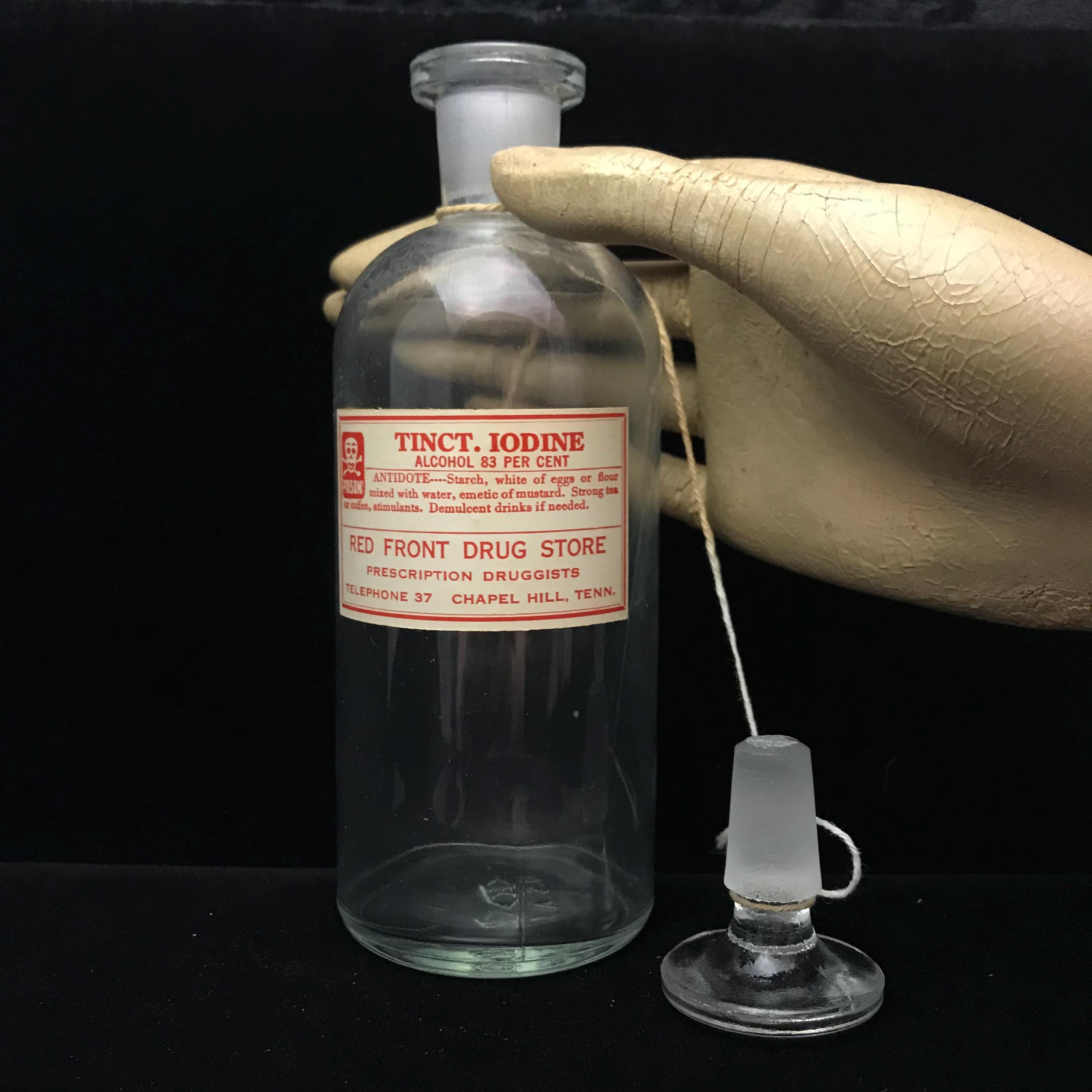 Vintage Tincture of Iodine Poison Bottle,ground Glass Stopper 