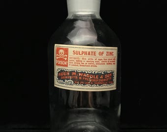 vintage fles zinksulfaat, geslepen glazen stop (leeg)