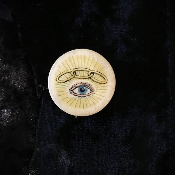 Antique Odd Fellows celluloid badge//vintage eye Odd Fellows button//secret society jewelry// vintage IOOF //Odd Fellow infinity rings