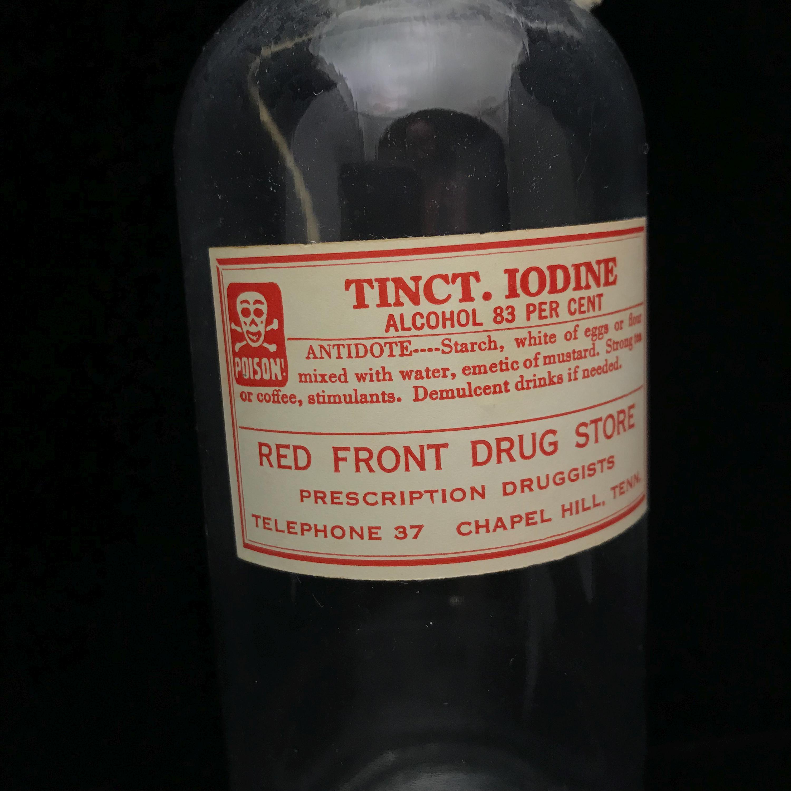 Vintage Tincture of Iodine Poison Bottle,ground Glass Stopper 