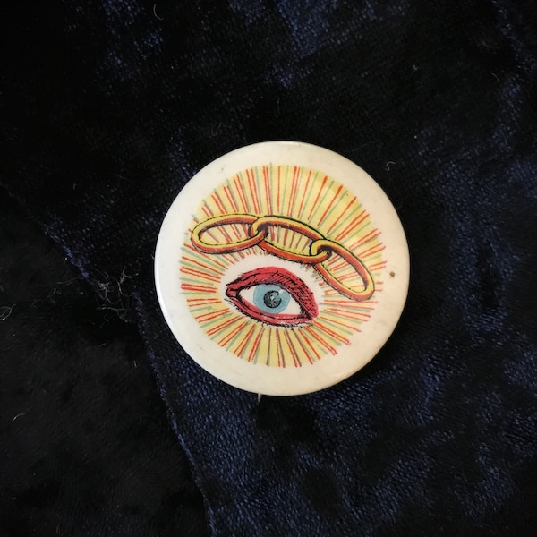 Antique Odd Fellows celluloid badge//vintage eye Odd Fellows button//secret society jewelry// vintage IOOF //Odd Fellow infinity rings