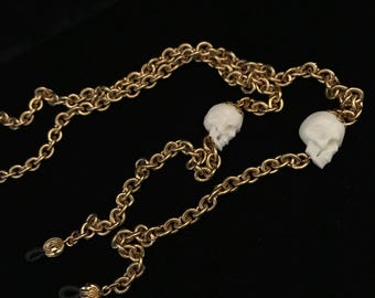 Cadena para gafas con calavera // Cadena dorada con soporte gótico para gafas con calaveras de hueso // Cadena gótica para gafas con calaveras // Cordón para gafas con calavera