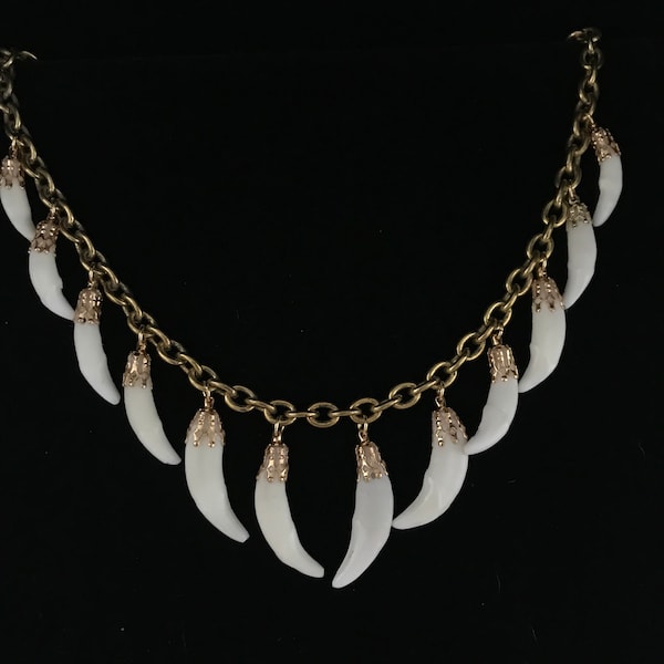 Real coyote tooth necklace//21" large gold plated vintage cable chain//12 coyote fang teeth charms//coyote tooth jewelry//real tooth jewelry