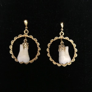 Human tooth earrings//vintage gold plated hoops with real human teeth earrings//tooth earrings//teeth earrings//human tooth//human teeth