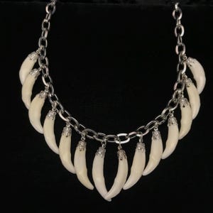 Real coyote tooth necklace// 17&quot; antiqued silver vintage cable chain// 14 coyote fang teeth charms//coyote tooth jewelry//real tooth jewelry
