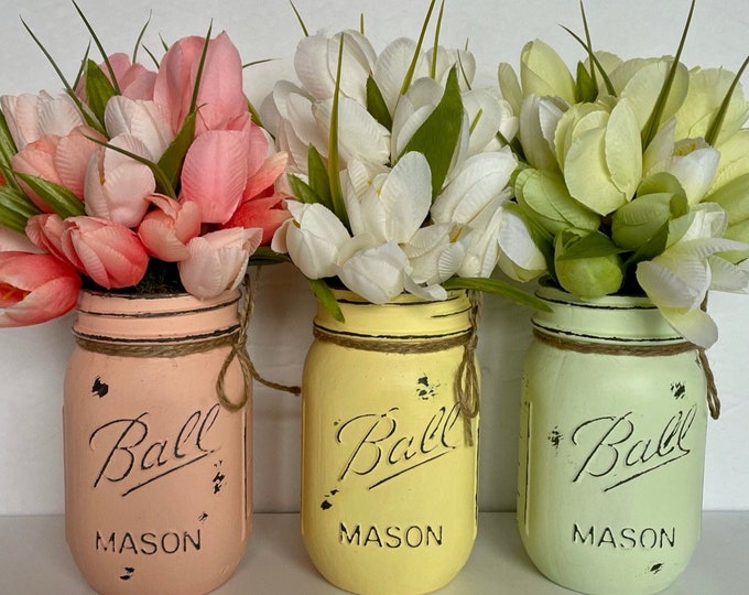 Mason Jar Vase Set Spring and Summer Home Farmhouse Country Etsy