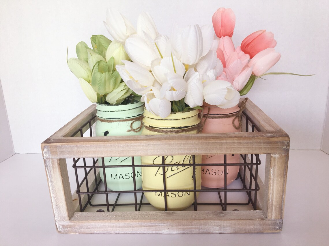 Mason Jar Vase Set Spring and Summer Home Farmhouse Country Etsy