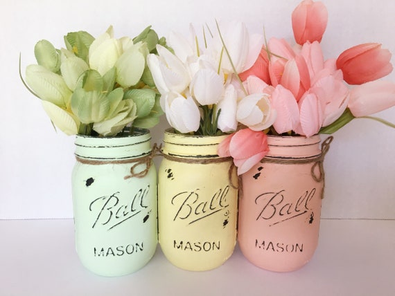 Mason Jars. Spring vases. Home Decor. Spring Decor. Vintage. Rustic. Wedding, Mothers Day Gift. Mason Jar Vase Set. Gift.