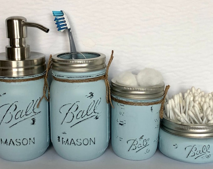 4/5 Mason Jar Bathroom Set Bathroom Decor Home Decor Etsy
