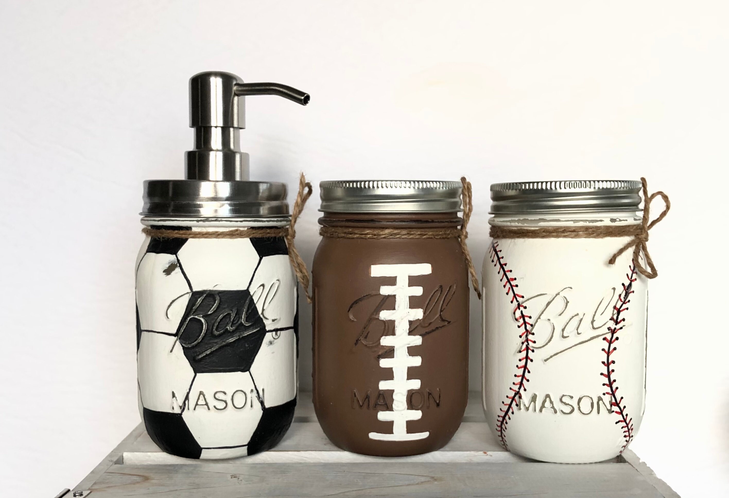 Sports Mason Jar Baby Shower Sports Bathroom Decor Sports Etsy