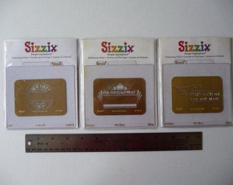 Set of 3 Sizzix Simple Impressions Embossing Folders . . . New York Postmark, On Broadway Sign, & Air Mail Postmark . . . Free Shipping