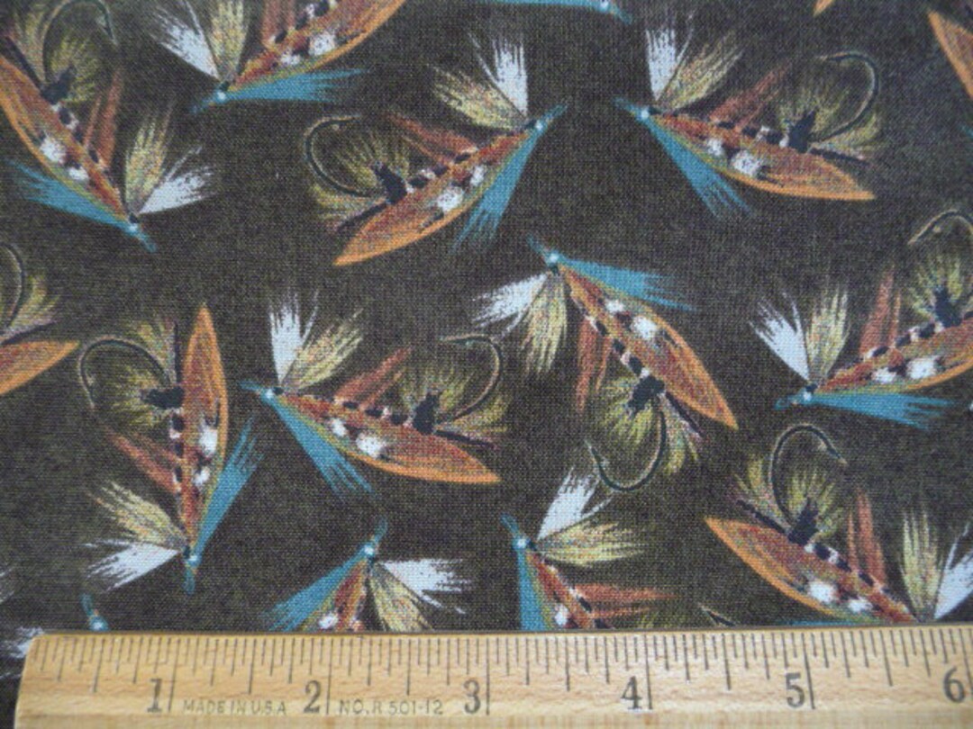 FLIES Fly Fishing Fabric 1 Yard 44 Wide 100 Cotton Etsy