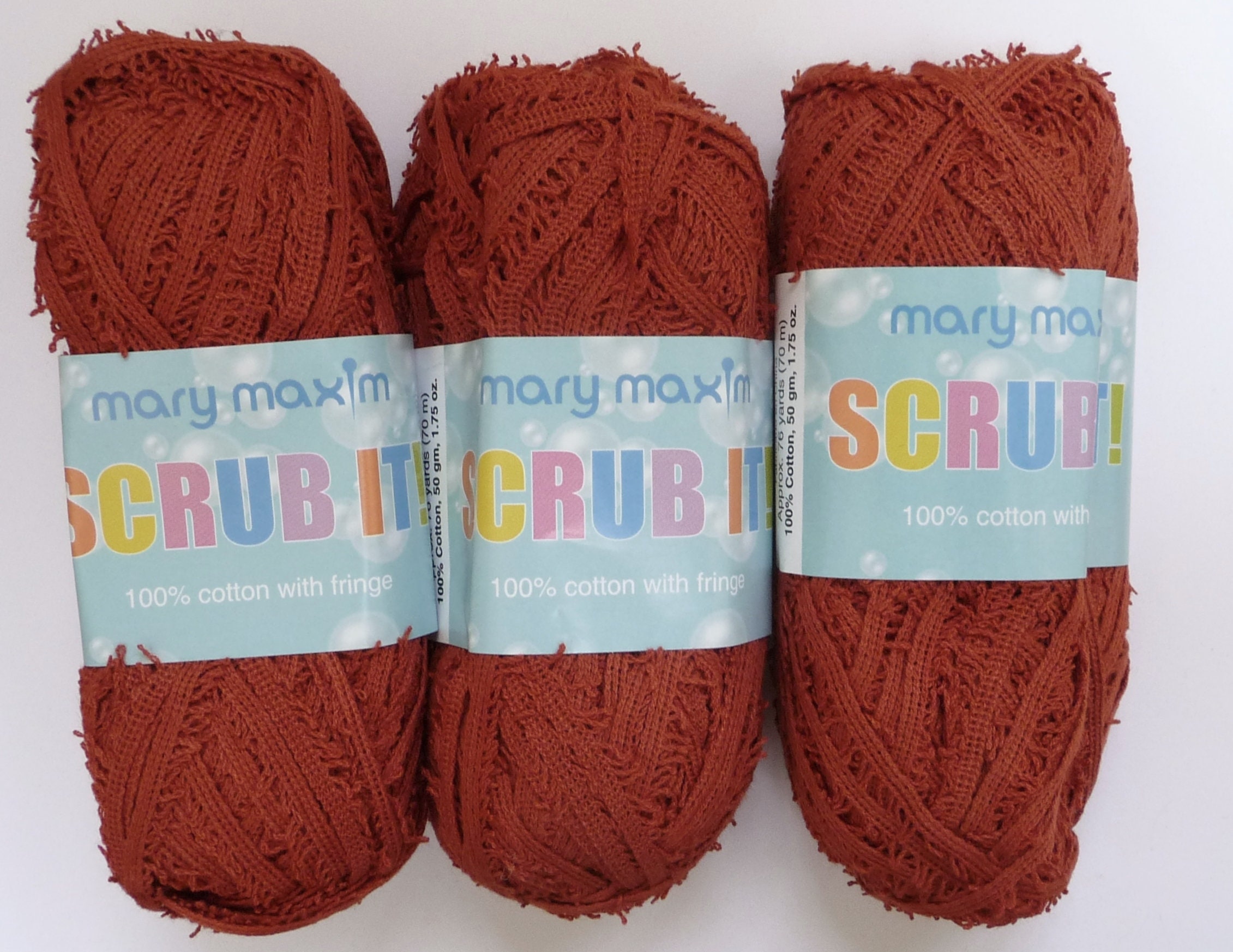 3 Skeins Mary Maxim Scrub It Cotton Yarn . . Cinnamon . . FREE Etsy