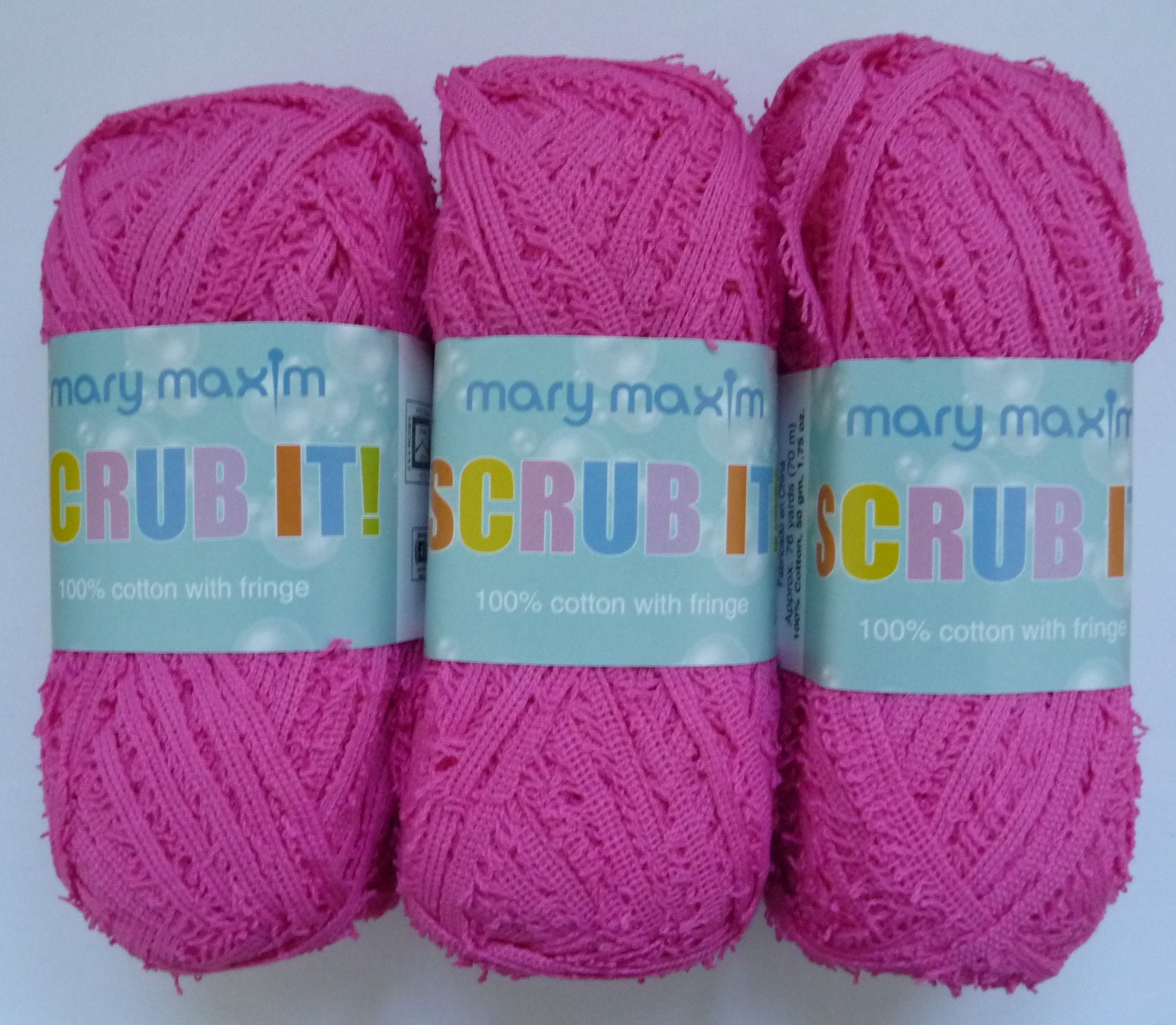 3 Skeins Mary Maxim SCRUB IT Yarn . Hot Pink . 100 Cotton . Etsy