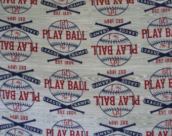 PLAY BALL Fabric, 1 Yard, 43" wide, 100% cotton flannel . baseball . bats . league champs