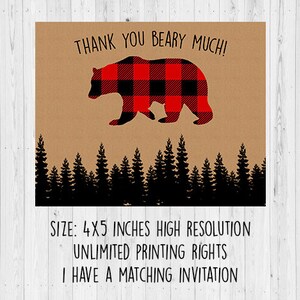 Lumberjack thank you cards, lumberjack party, Lumberjack birthday, Buffalo Check thank you cards