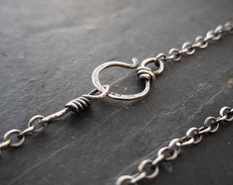 18-36 inch sterling silver chain, handmade rustic clasp, oxidised chain, antiqued chain,handmade silver swirl clasp, chunky chain, 925 chain