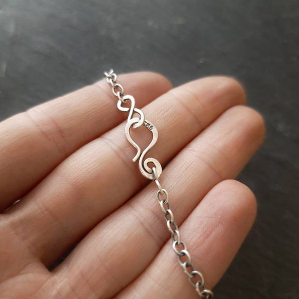 18-34 inch 925 Silver trace chain,  handmade silver swirl clasp and figure of eight fastening, chain for charms, chunky silver chain