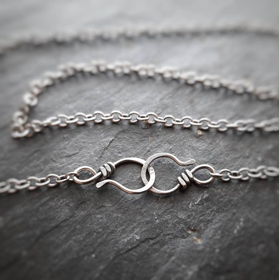 Double hook rustic sterling silver chain 18