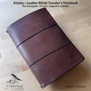 Ainsley - Bifold Custom Leather Traveler's Notebook - MULTIPLE SIZES AVAILABLE - Laser Engraved Monogram